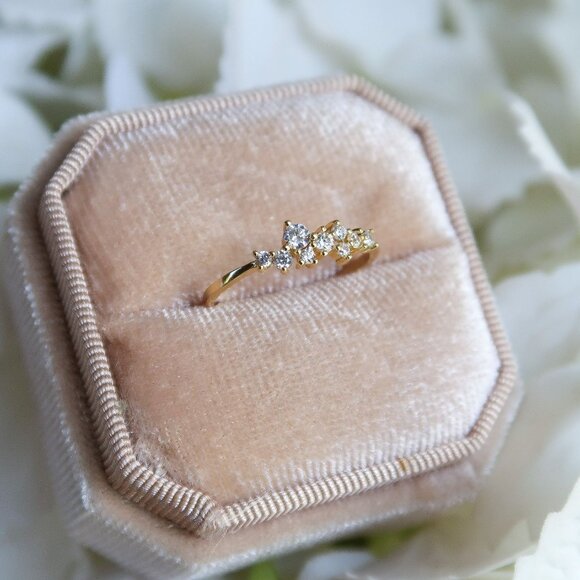 Dainty Sterling Silver Cubic Zirconia Ring, Multi Diamond CZ Ring, Stacking Ring - Picture 2 of 7